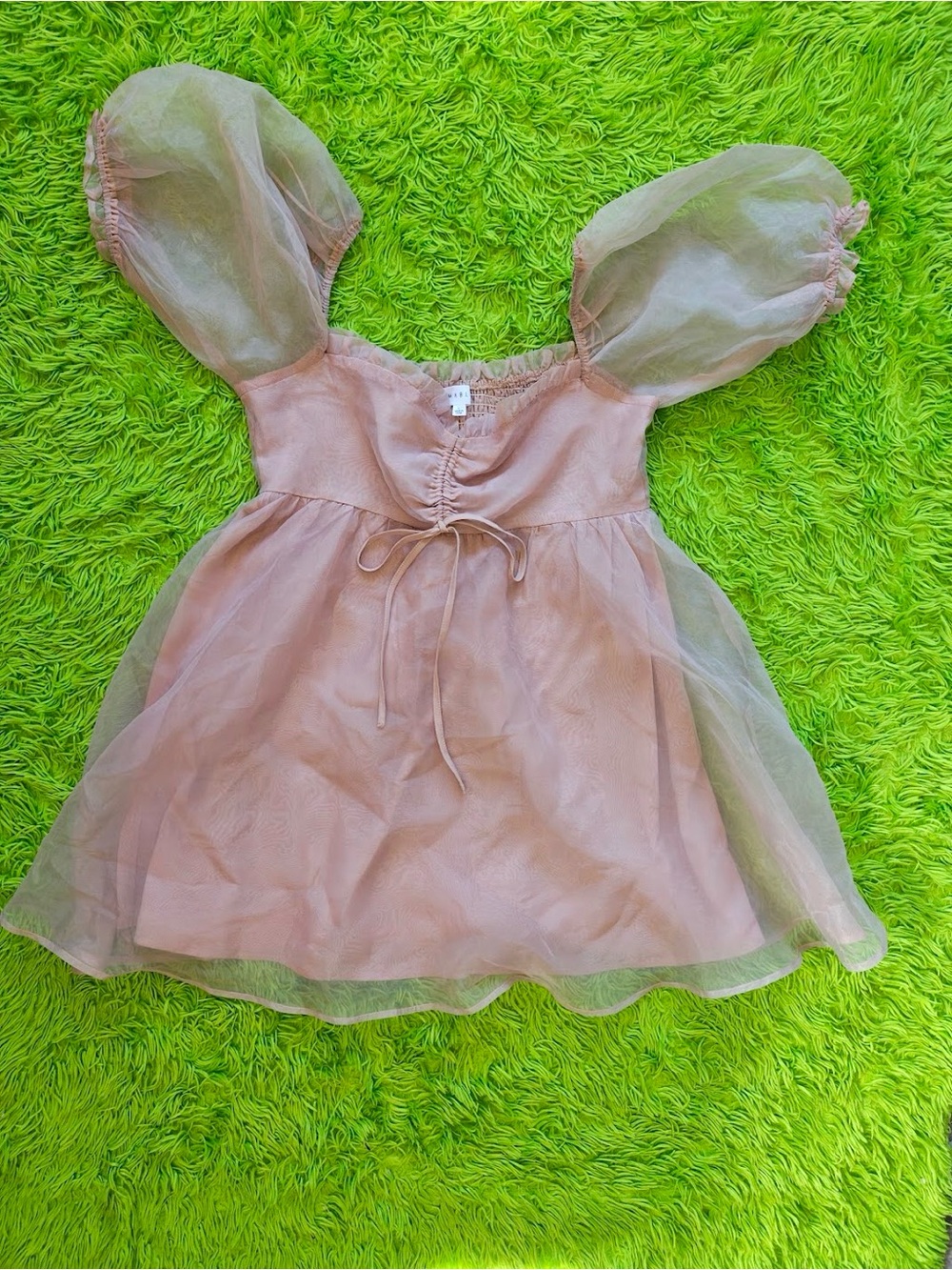 Mocha "Mable" Baby doll puff sleeves organza dress,L 11-13
